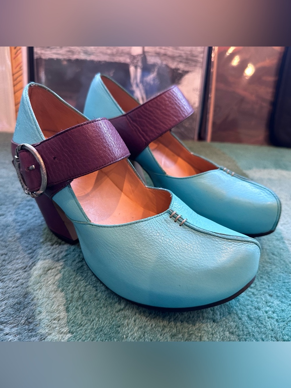 Fluevog VINT. NEARLY NEW Prepare Leader custom teal/burgundy platform heel - 9